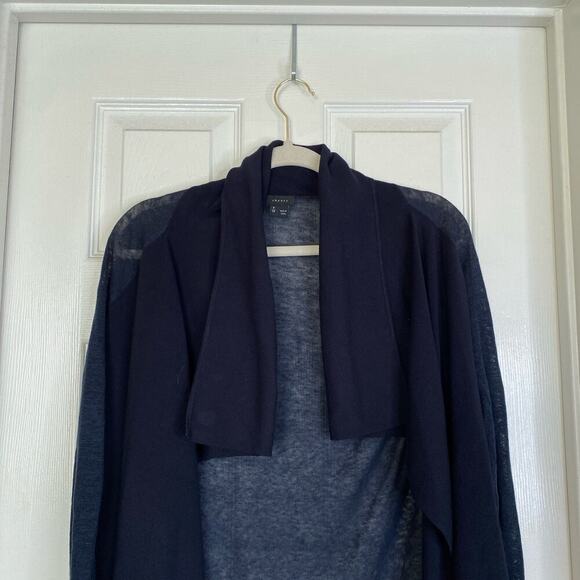 THEORY Navy Blue Draped Collar Cardigan Size Extra Small Basic Capsule Staple - Picture 3 of 6